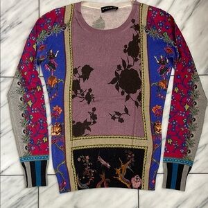 ETRO Silk & Cashmere lightweight sweater colourful size 38 XS-S